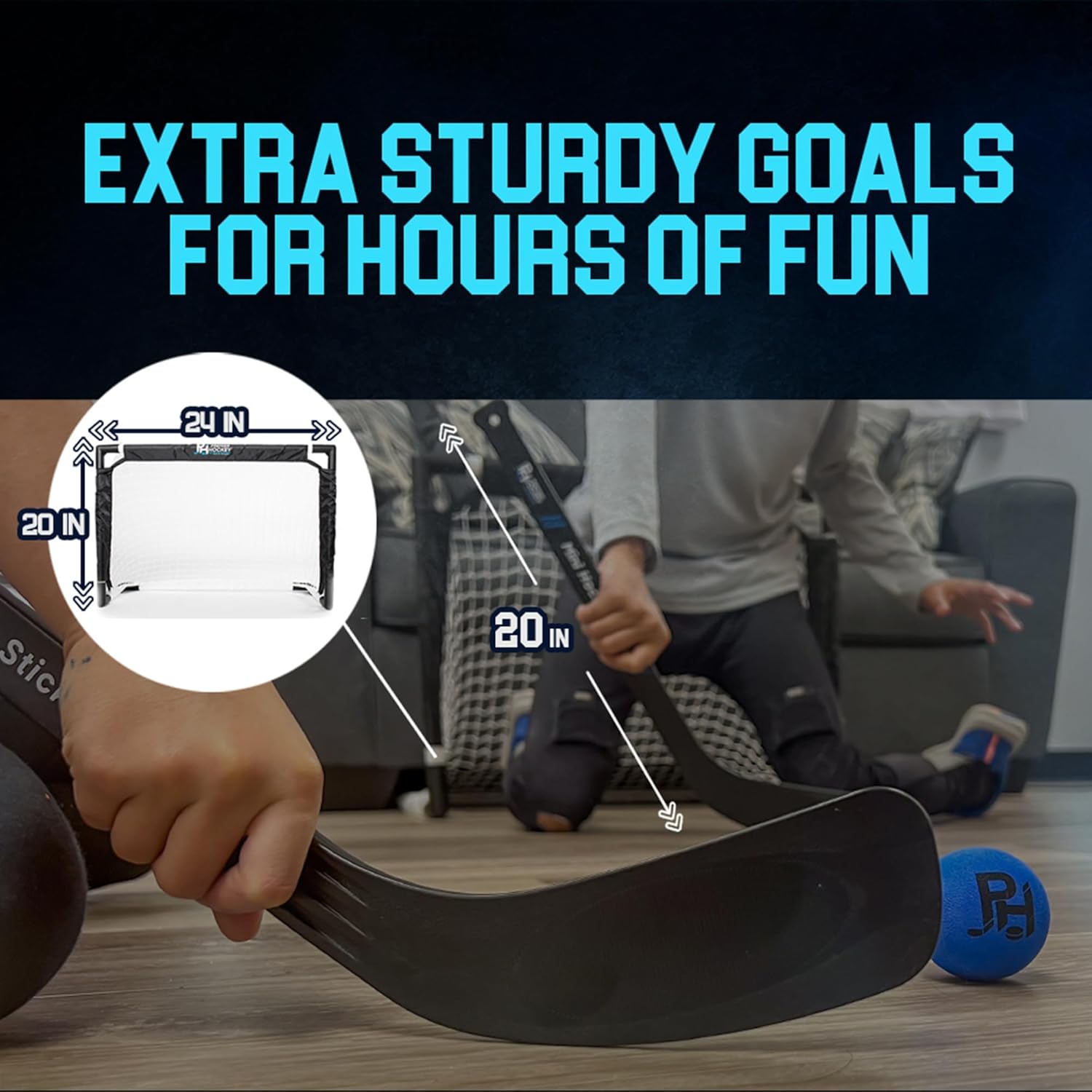 Premier Sports – Bundle Mini Hockey Set – 4-Player Indoor Kit with (2) Mini Goals, (4) Mini Sticks, and (2) Foam Balls + 12-Pack All-Weather Street Hockey Balls