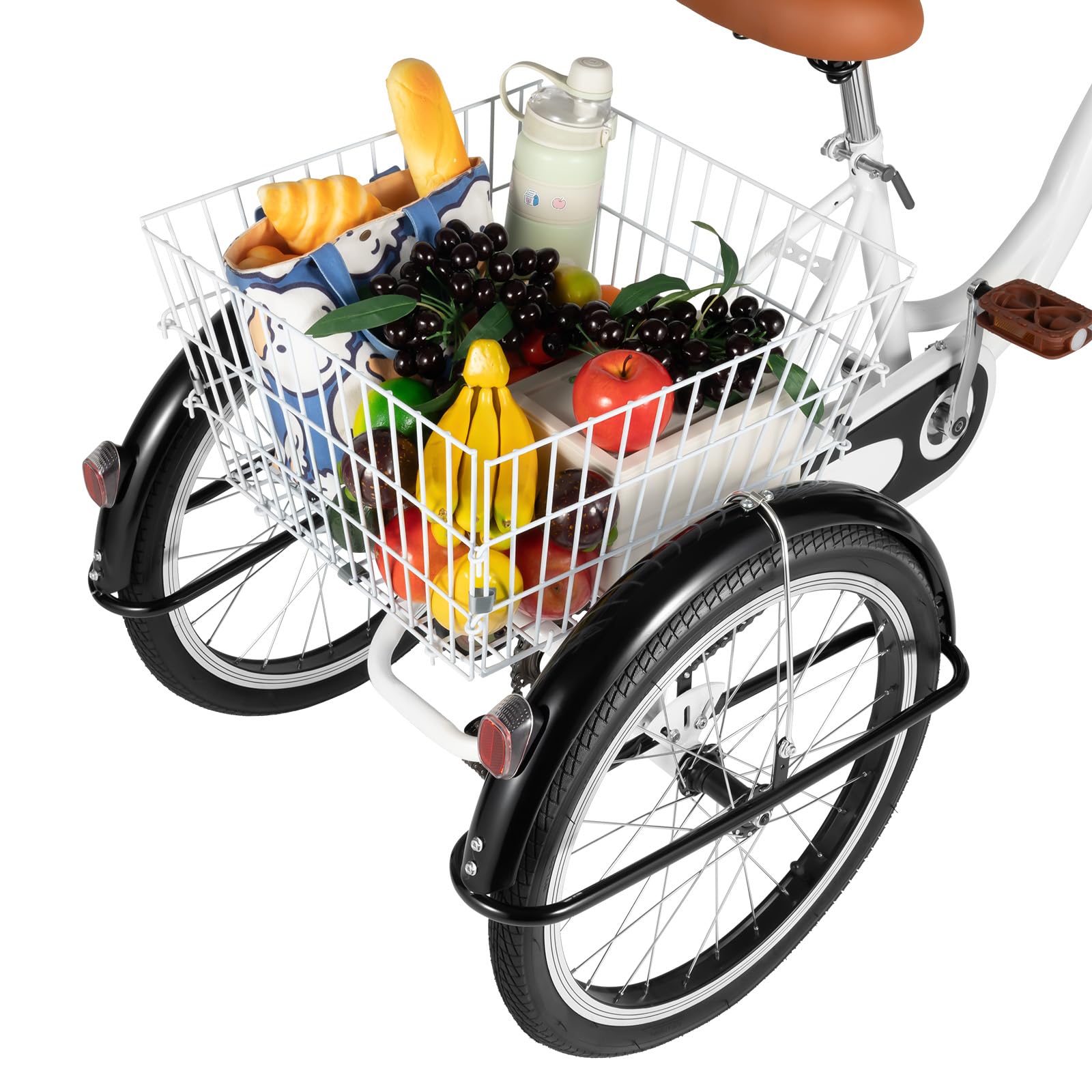 Triciclo para adultos de 20 pulgadas, bicicleta de tres ruedas, triciclo urbano, triciclo de ocio, bicicleta de crucero con cesta de la compra.