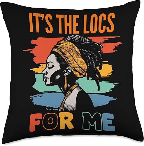 Locs Afro Dreadlocks Love Natural Beauty Hair It's the Locs for Me Afro Hair Black American African Girl Throw Pillow, 18x18, Multicolor