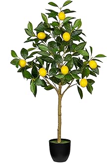 Oairse Artificial Lemon Tree 3ft/91cm Decorative Fake Lemon Plants with 8 Lemon Fruits Large Fake Floor Plants Faux Tree for Indoor Outdoor Home Office Living Room Bedroom Bathroom Decor