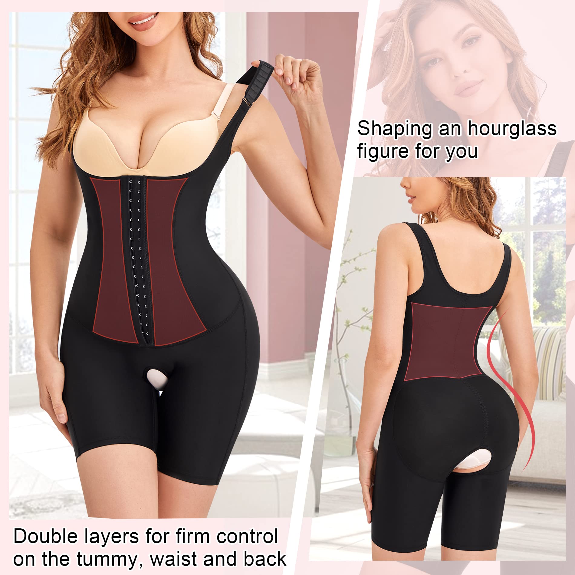 Gotoly Damen Shapewear Bauchweg Stark Formend Bodys Taillenformer Figurformende Body Shaper Unterbrust Korsett Shaping Bodysuit Miederbody mit Bein