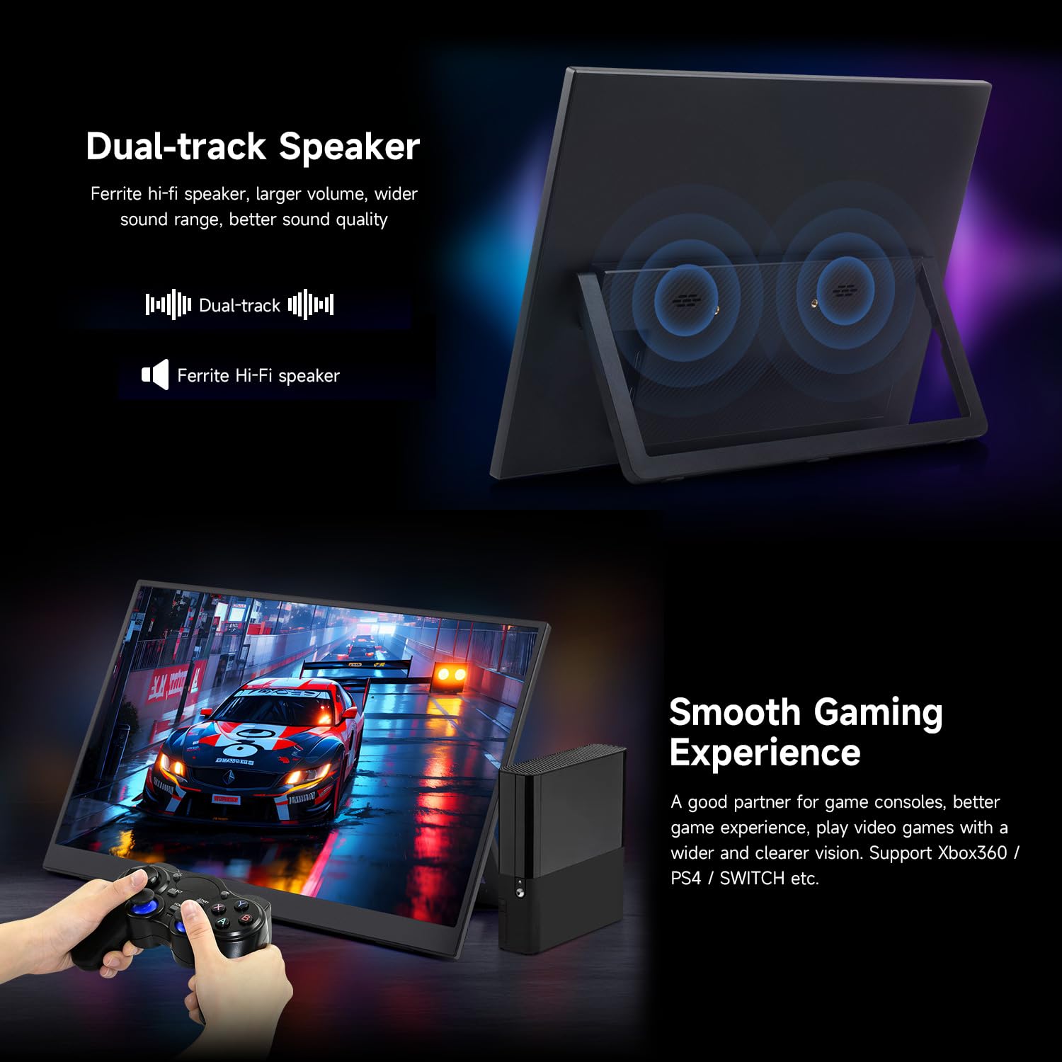 LUCKFOX 14" Portable Monitor with Stand - Plug&Play 1920x1200 WUXGA FHD Ultra Thin/Light USB-C HDMI Second Monitor 178° Viewing Dual-Track HiFi Speaker for Raspberry Pi/Jetson/PC/Game Console/Phone
