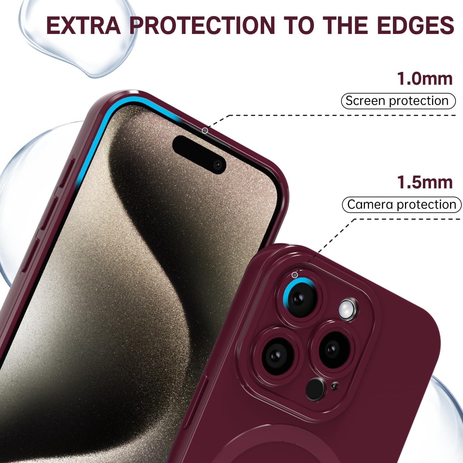 for iPhone 15 Pro Max Phone Case Silicone Magnetic, Compatible with Magsafe Case Cute for Women, Girly Glossy Jelly Thin Slim Hard Plastic Mag Safe & Camera Cover Protection, Burgundy Maroon - Image 5