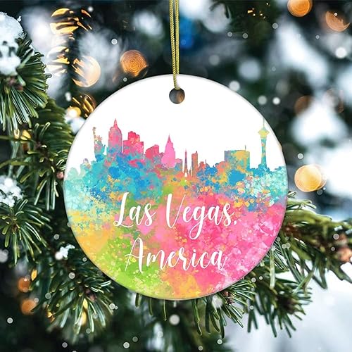 Miniatura 6 de Two-Side Printed America-Miami Ceramic Christmas Ornament Novelty for Family Friends Kids Cityscape Christmas Keepsake Pendants