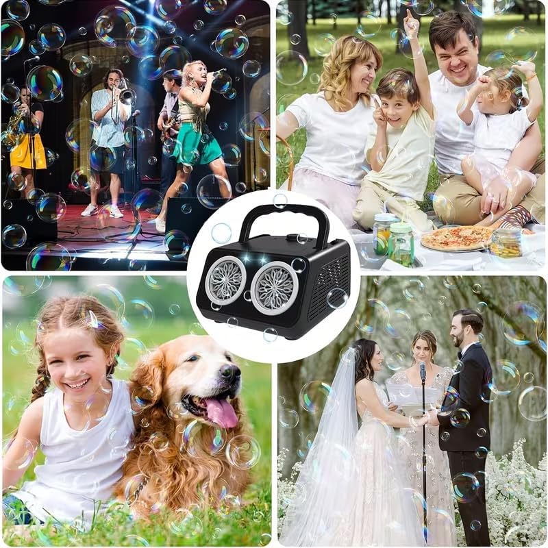 Automatic Bubble Machine, Dual Fan High Output Bubble Maker, 20000+ Bubbles Per Minute, Dual Power Supply (Battery/USB) Portable Bubble Blower for Wedding, Birthday Party, Outdoor Activities (White)