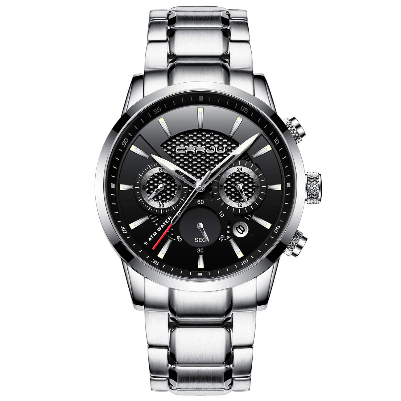 CRRJU Reloj de pulsera para hombre, cronógrafo, de cuarzo, impermeable, correa de piel negra