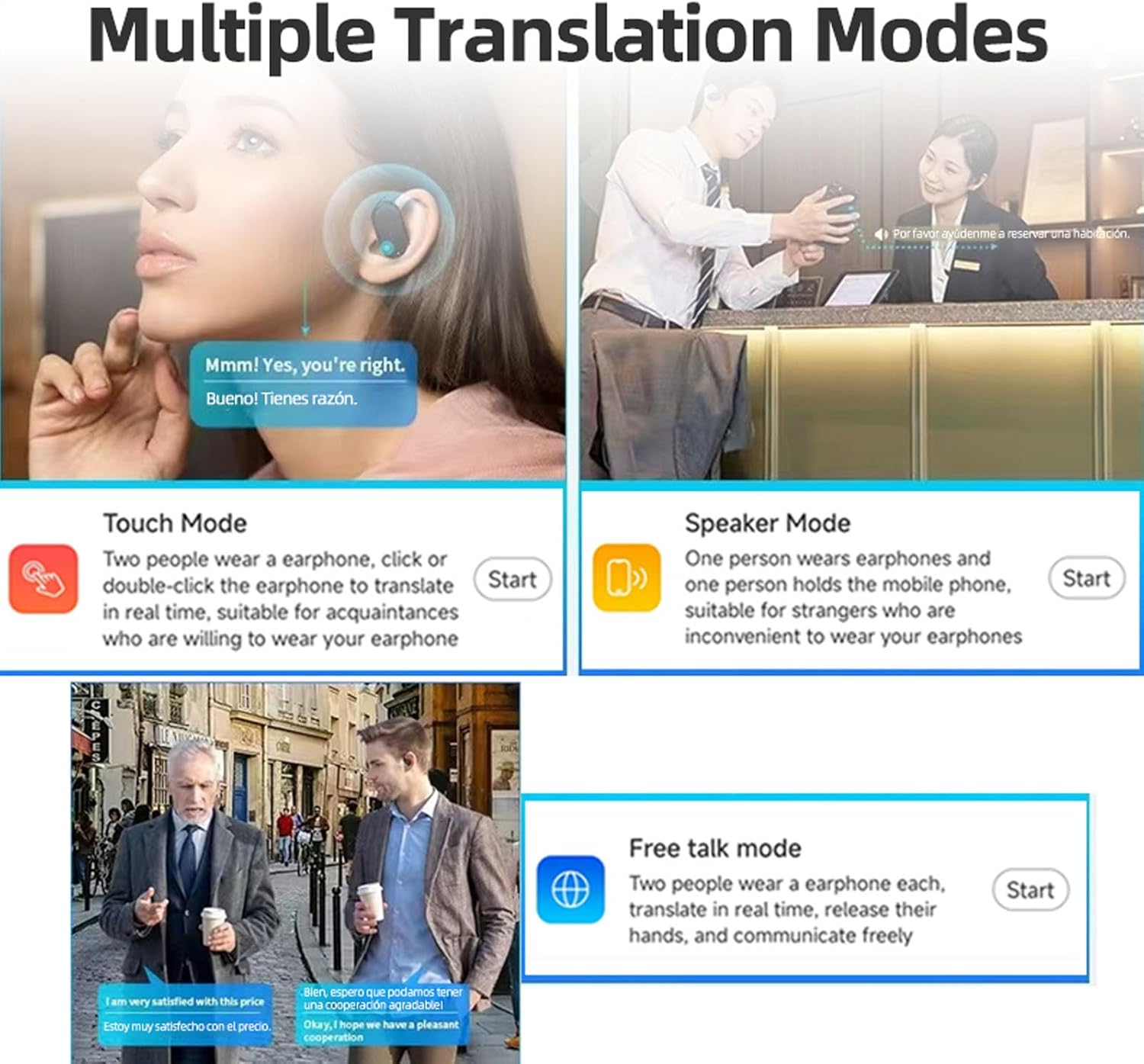 M75 on Ear Translator Earbuds, Touch Control Language Translation Device Supports 144 Languages & Accents Translation in Real Time, APP,300mAh (Skin Color)