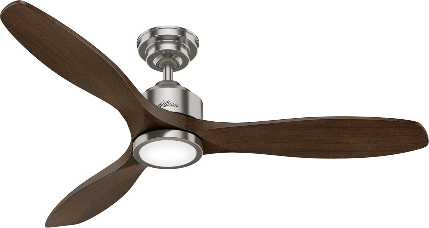 Hunter Fan Company, 50789, 52 inch Melbourne Brushed Nickel Ceiling Fan with LED Light Kit and Handheld Remote Brushed Nickel Finish