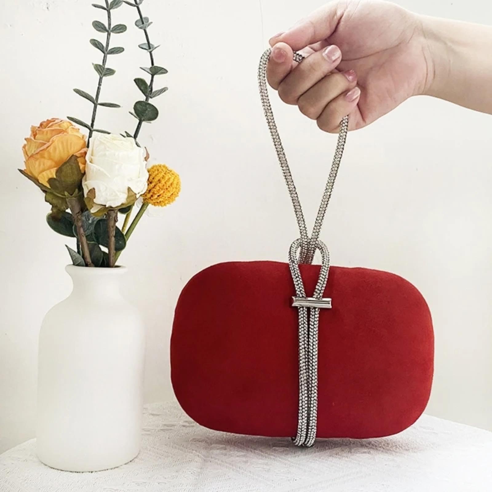 Pochette Donna Elegante Borsa da Sera in Velluto con Strass da Donna Elegante per Feste Banchetti Matrimoni Pochette Borsa da Donna