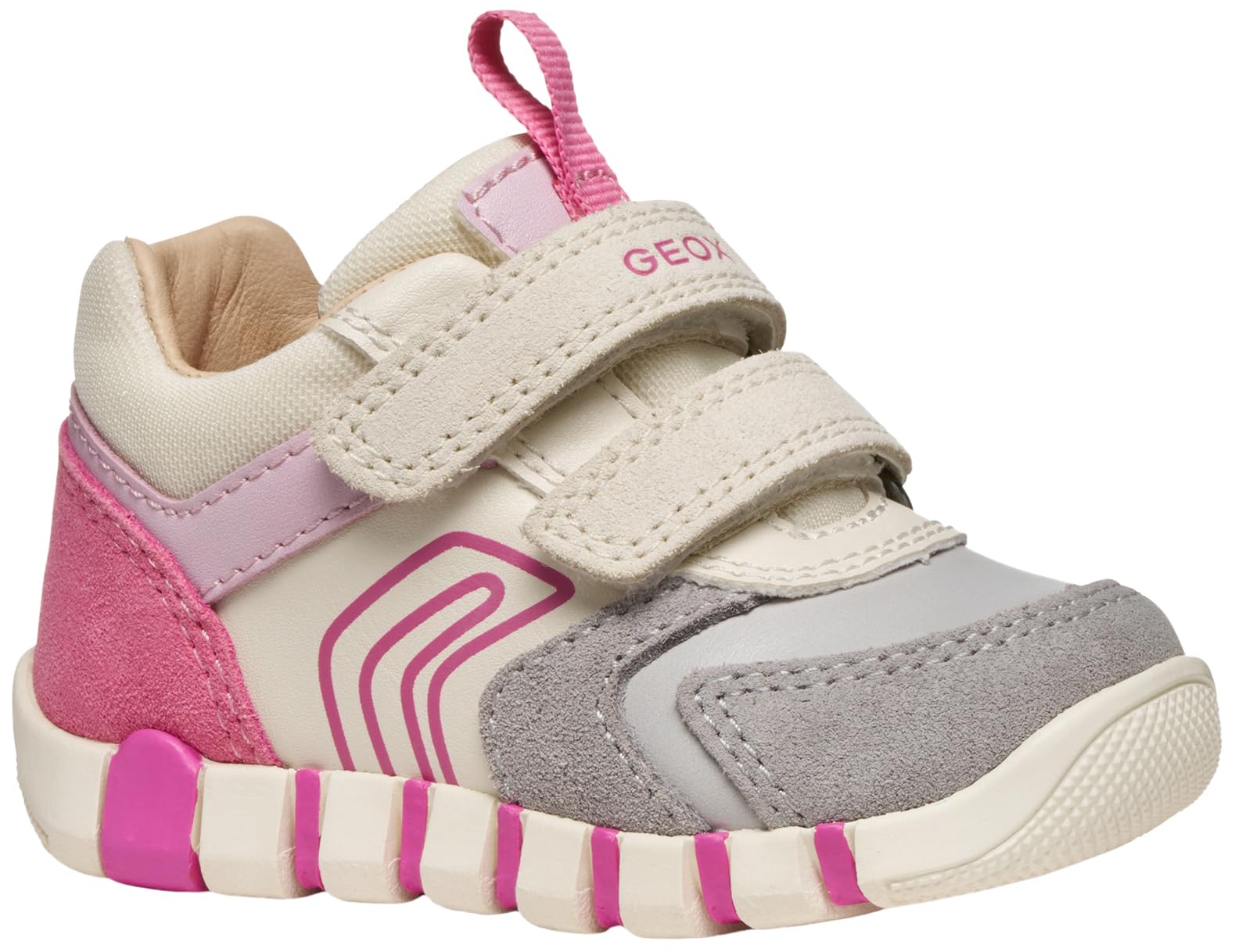 Geox Baby B IUPIDOO Girl First Walker Shoe, Grey/Fuchsia, 7 UK Child