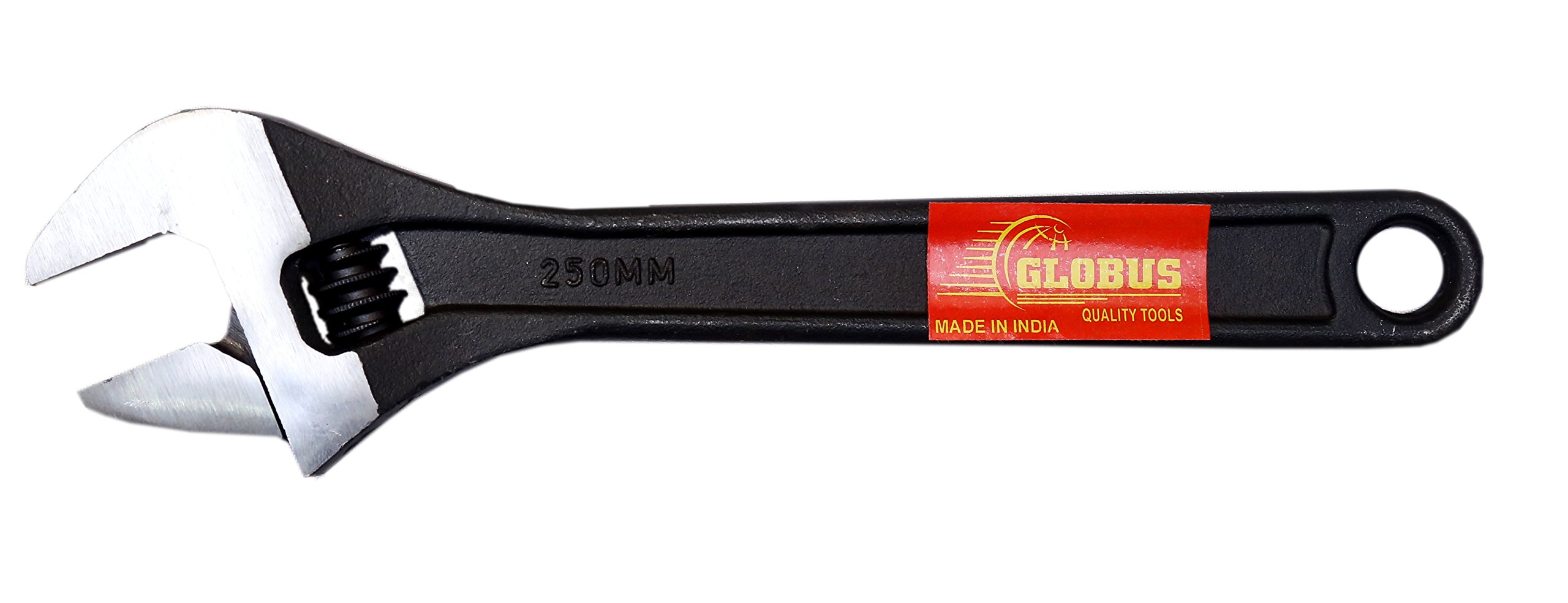 GLOBUS 1717 Forged Adjustable Steel Wrench 250mm- (10 inches, Black). A comfortable, non-slip handle for mechanics, plumbers and general workshop use.. HAND TOOL.