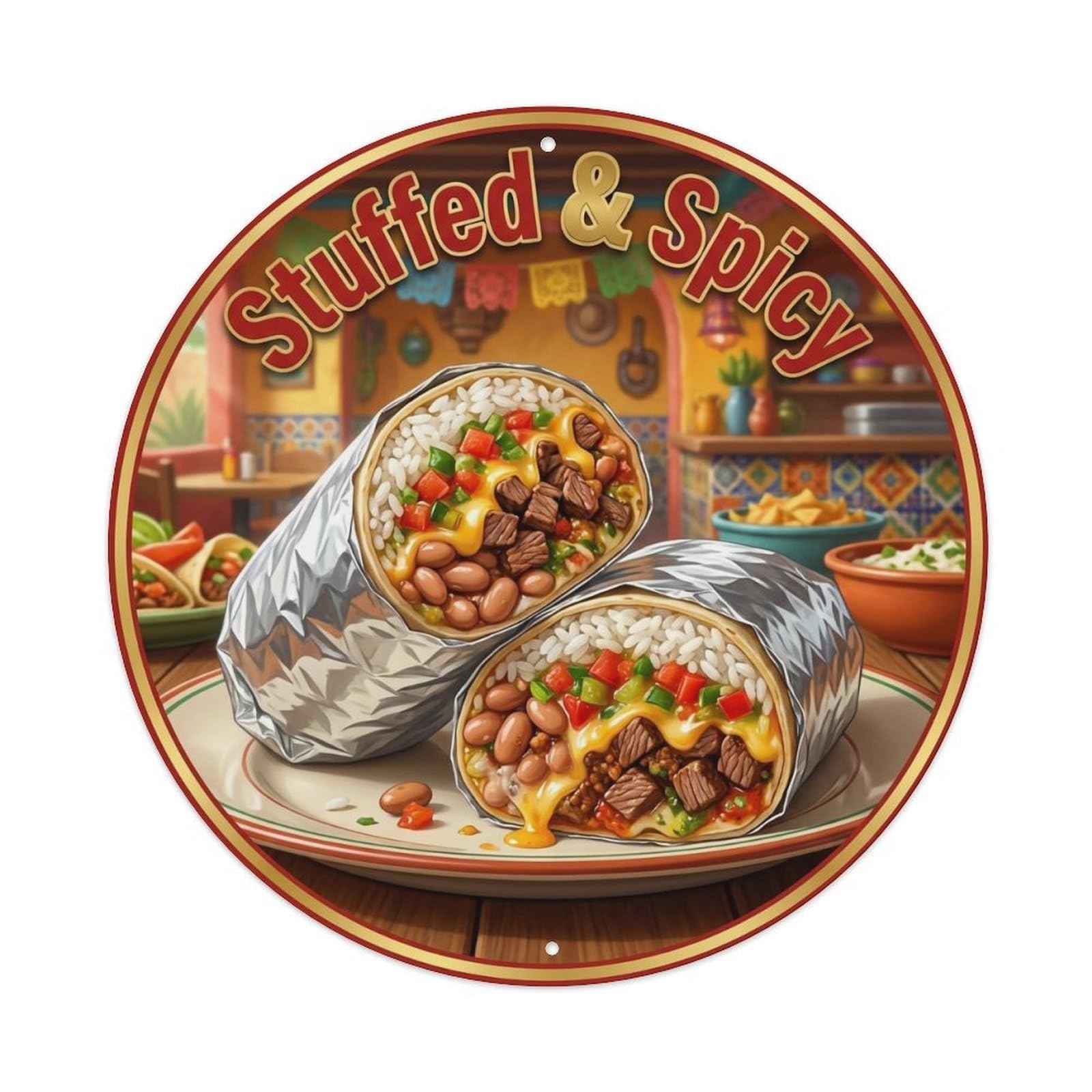 Okahys 8X8inch(20X20cm) Burrito Loaded Vintage Gourmet Food Metal Tin Sign