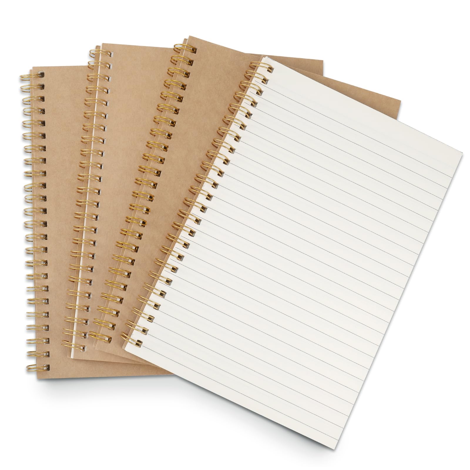 JIANTA Cuaderno A5 Rayado Espiral, Pack de 4 Libreta A5 Rayas, 100 Páginas/50 Hojas, Libretas de Notas de Papel Kraft Para Escribir, Estudiar, Planificar, Escribir en Diario(Rayado)