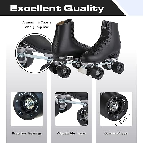 Miniatura 4 de Chicago Quad Roller Skates for Girls & Boys  Durable, Top Performance IndoorOutdoor Use or Roller Derby - Classic Deluxe Leather High-Top Boots with
