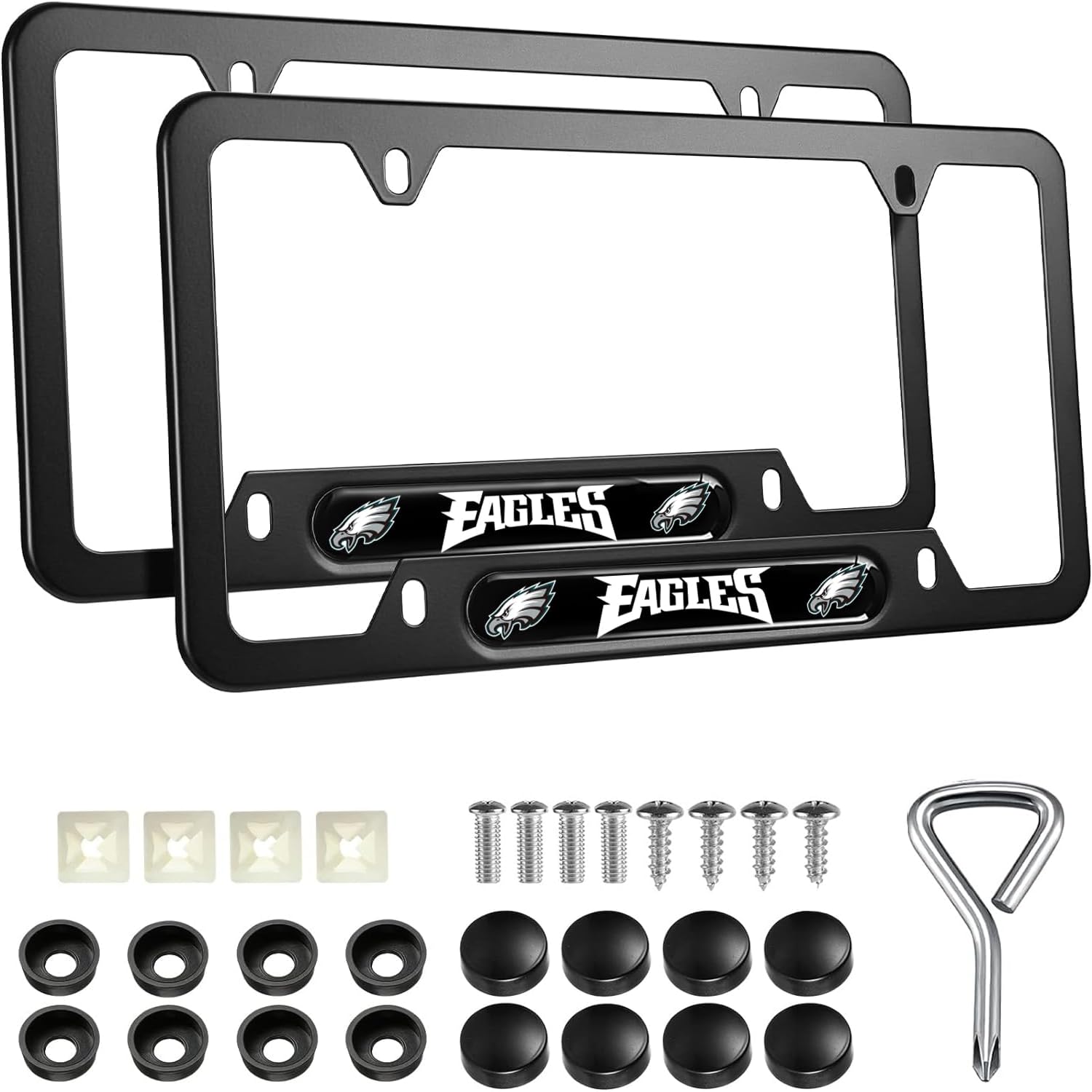 2PCS Black License Plate Frames, Car License Plate Bracket Holder, Premium Aluminum Alloy Weather Proof License Plate Covers with Screw Caps Cover Set Car Accessories
