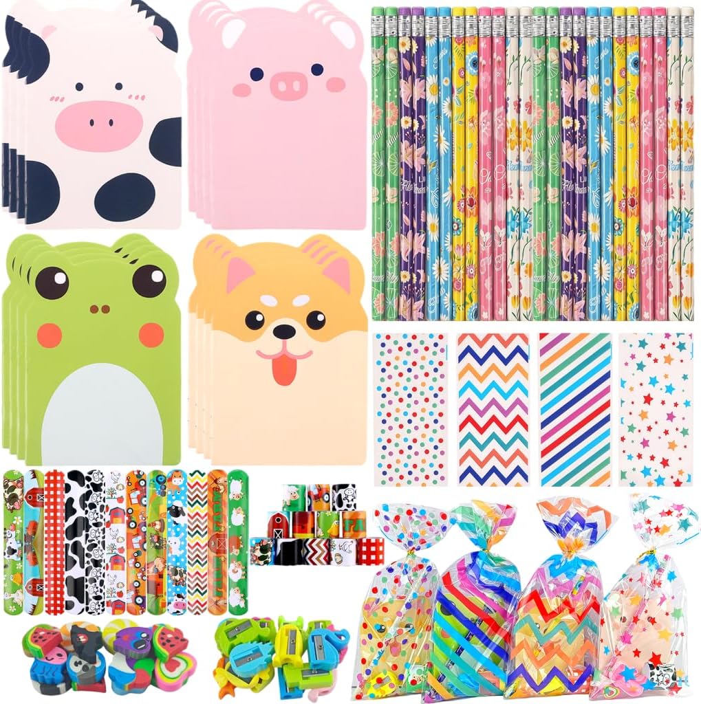 144 Pcs Stationery Party Packs 24 Pack Birthday Goodie Bags with Pencil Mini Notebooks Pencil Eraser Students School Class Rewards Prizes Gift for Classroom Return Birthday Party Valentines Day