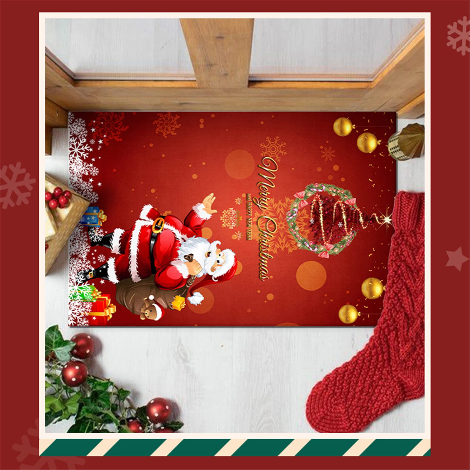 Alfombra Navidad Felpudo Rojo Alfombras Navideña Rojo Salon Alfombra De Cocina Lavable Y Antideslizante Alfombra Entrada Interior Y Exterior Suave, Decoración De La Fiesta De Navidad,1,100x200cm