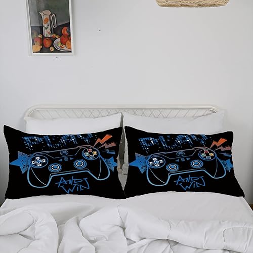 Miniatura 4 de Ailonen Juego de ropa de cama para videojuegos, tamaño Queen, edredón de 3 piezas y 2 fundas de almohada con tema de control de videojuegos y