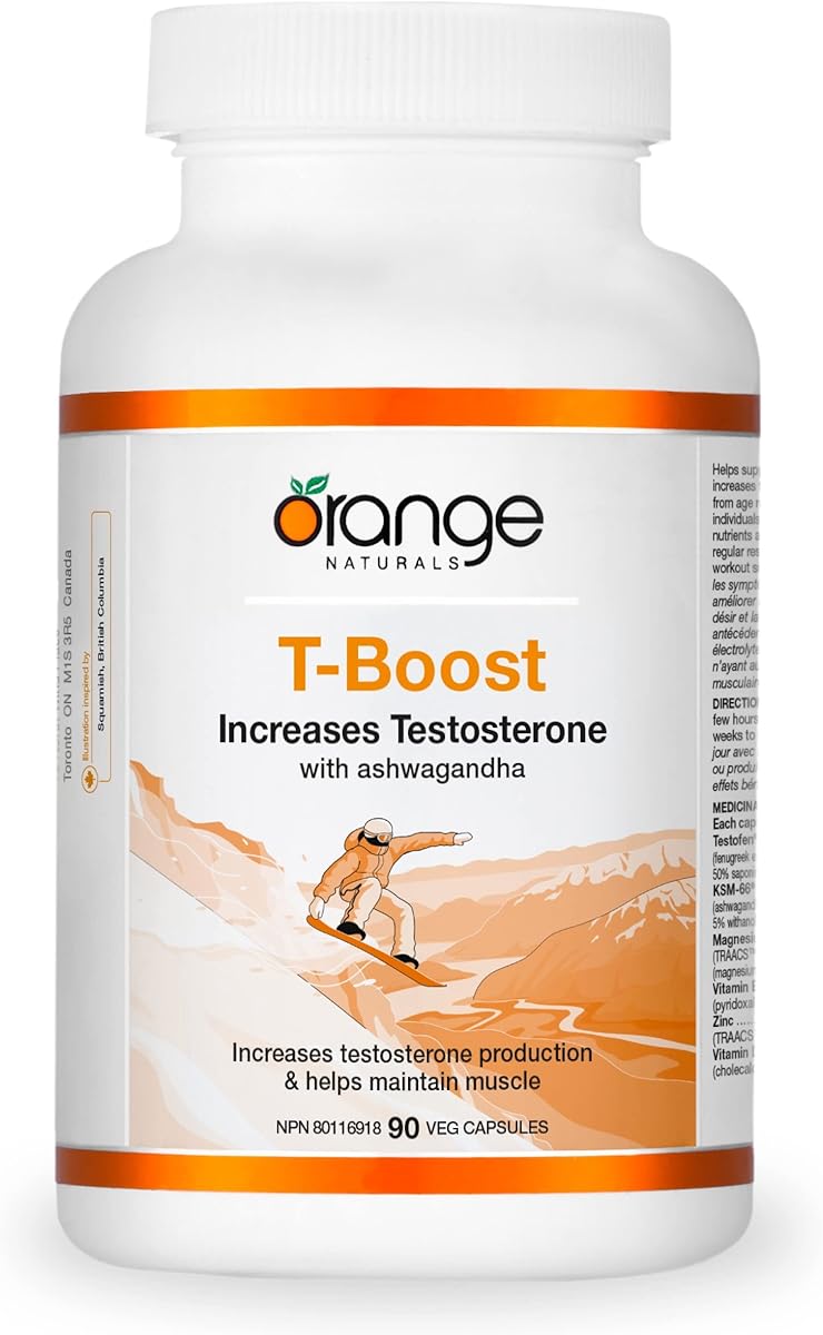 Orange Naturals Orange Naturals T-Boost, 90 Veg Capsules, 30-Day Supply, Testosterone Support for Men with Ashwagandha, Helps Maintain Vitality, Strength & Stamina, Supports Performance & Energy, No Dairy or Gluten