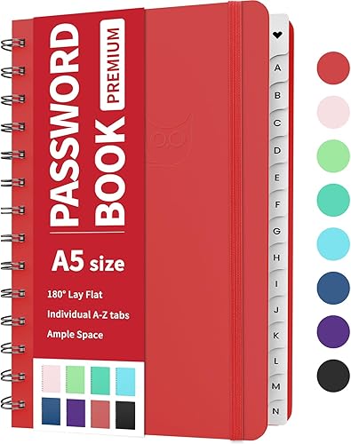 Forvencer Libro de contraseñas con pestañas alfabéticas individuales, cuaderno de contraseñas de tamaño mediano de 5.3 x 7.6 pulgadas, libro de