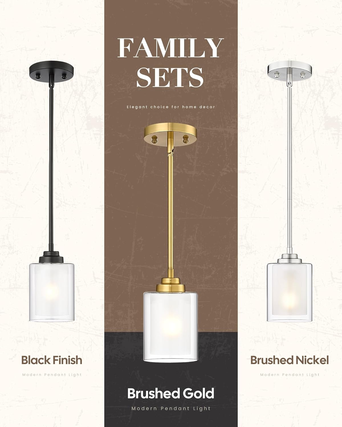 TENGXIN Modern Pendant Light,Brushed Gold Modern Pendant Light for Kitchen Island,Hanging Ceiling Light Fixture,Farmhouse Pendant Lighting for Dining Room Bedroom Bar Office 2Pack,TXPLBG02-2PK