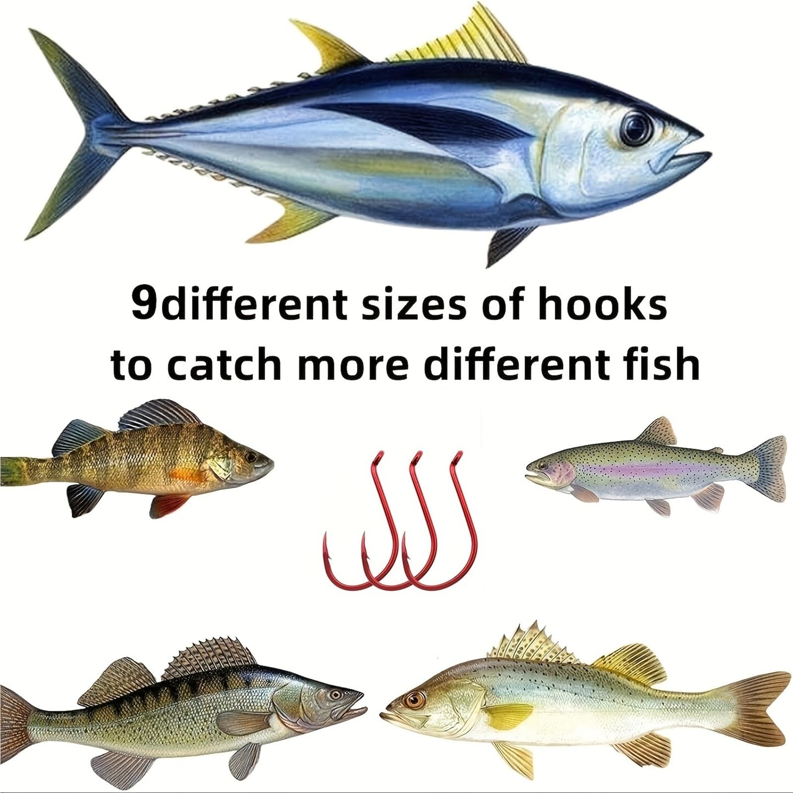 Anzuelos de Pesca 180 Juegos de Cajas anzuelos Pesca Pulpo Rojo, con 9 Modelos Diferentes, Cada Modelo Contiene 20
