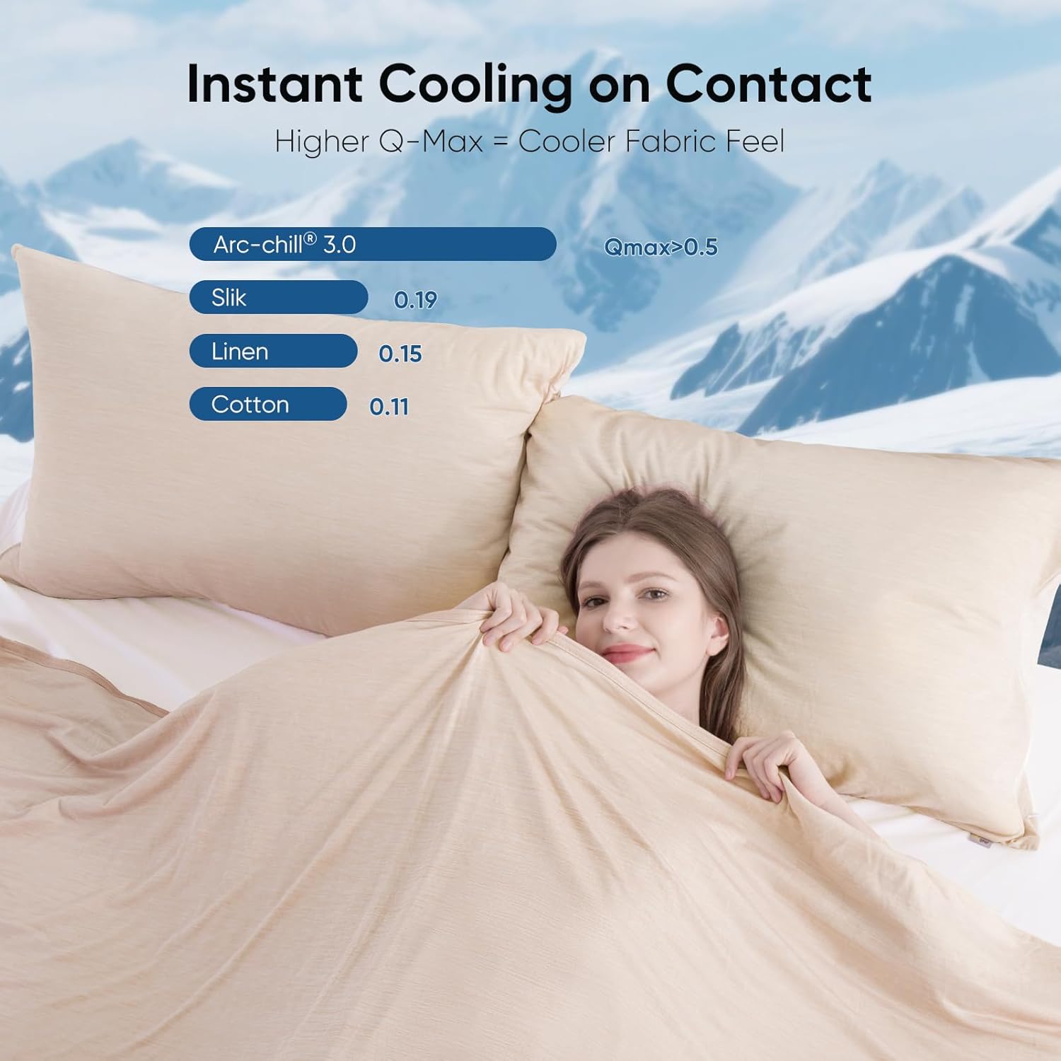 Elegear Revolutionary Cooling Blanket Twin, Absorbs Heat to Keep Body Cool for Night Sweats, Arc-Chill 3.0 Cool Fiber Q-Max>0.5 for Hot Sleepers, Lightweight Summer Cold Blankets for Sleeping, Beige - Image 3