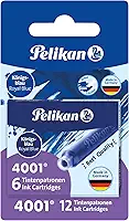 Pelikan 4001 TP/6 cartuchos de tinta para canetas-tinteiro, azul royal, 0,8 ml, pacote com 12 (330795)