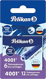 Pelikan 4001 TP/6 cartuchos de tinta para canetas-tinteiro, azul royal, 0,8 ml, pacote com 12 (330795)
