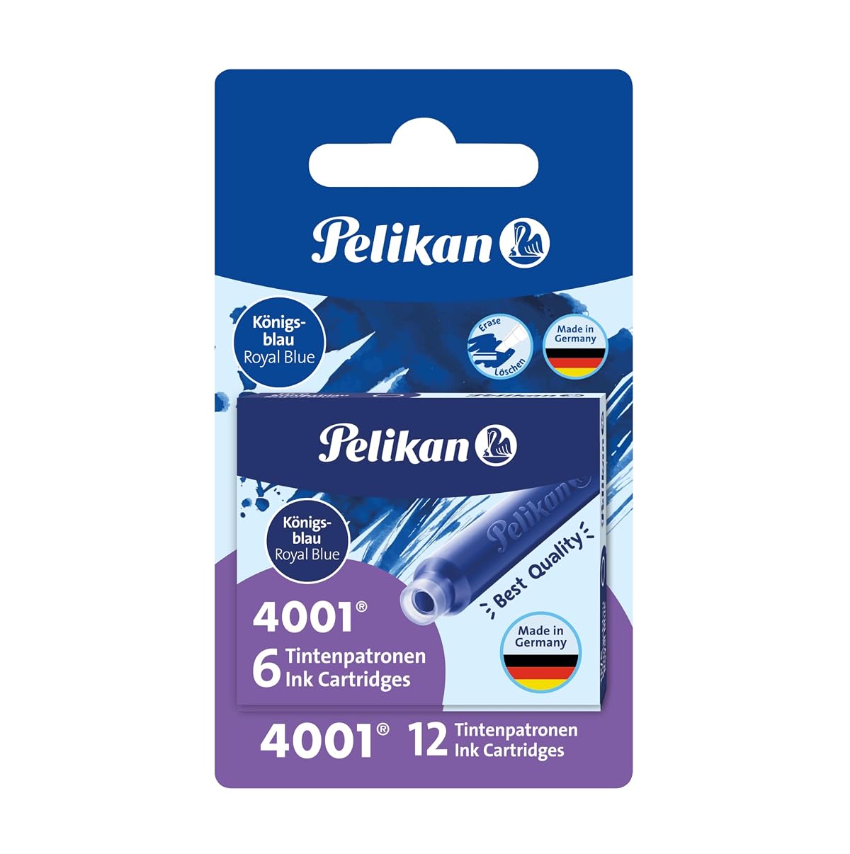 Pelikan 4001 TP6 Ink Cartridges for Fountain Pens, Royal Blue, 0.8ml (330795).