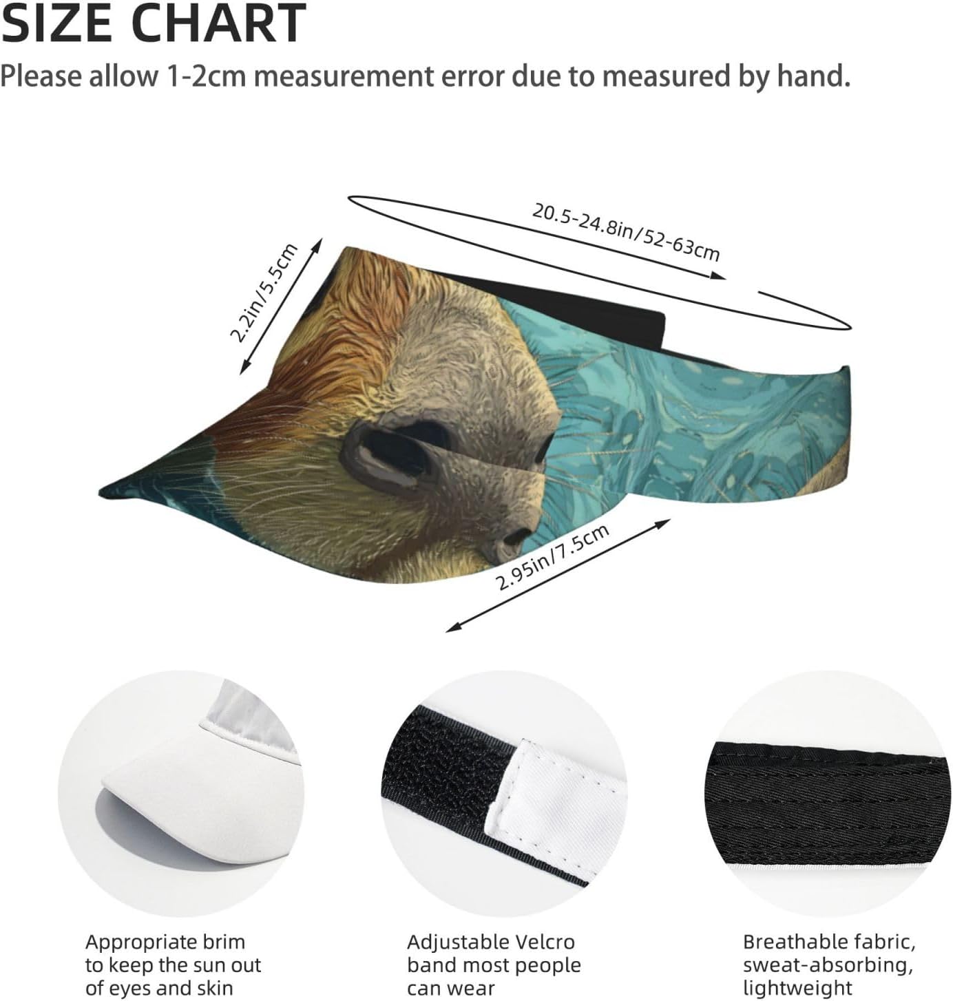 (Capybara) Adult Sun Visor Hat Adjustable Open Top Sports Cap Breathable for Men Women Beach Vacation Essentials Black