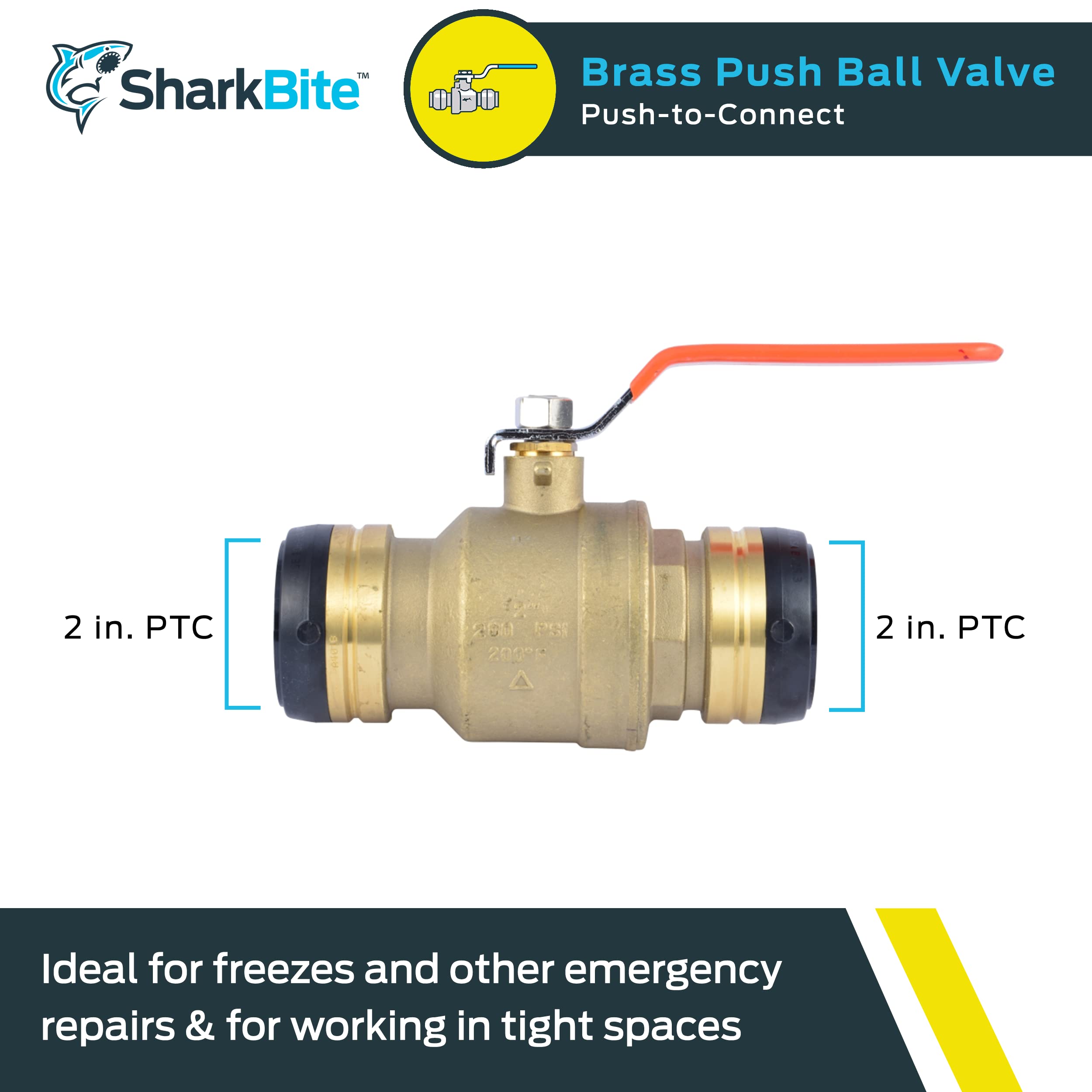 SharkBite UXLBV54 válvula de bola de latón 200#, 2 pulgadas