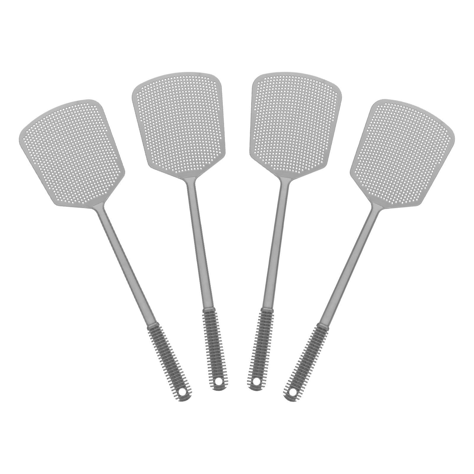 sourcing map 4pcs Fly Swatter 5.9"x4.9" Plastic Manual Heavy Duty Long Handle Fly Swatter for Home Indoor Outdoor, Silver