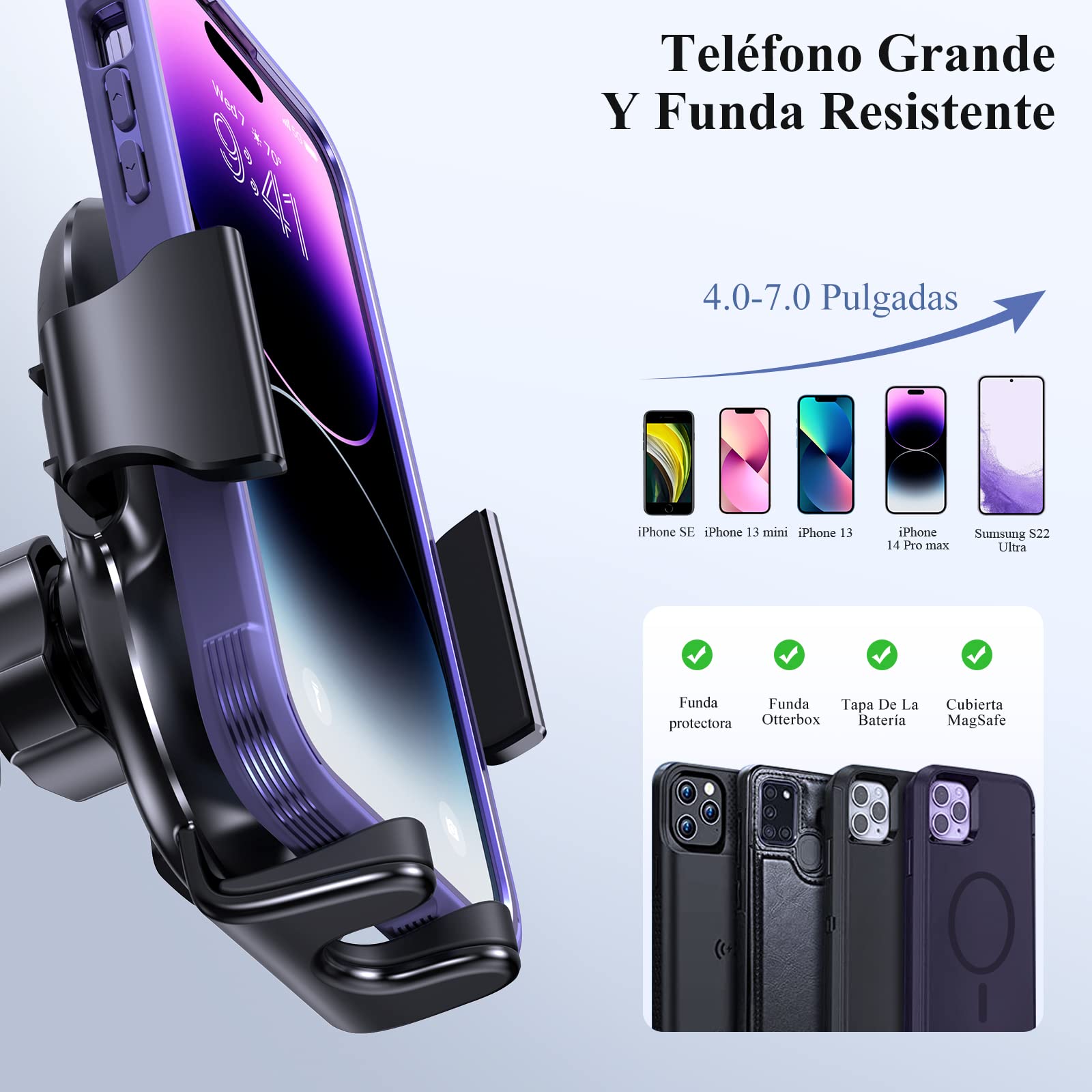 Miracase Soporte Móvil Coche【2024 Mejorado】 3-en-1 con Ventosa Fuerte, Suporte Telemovel Carro Universal para Parabrisas & Salpicadero & Rejilla, Compatible con iPhone, Xiaomi, Samsung y Más
