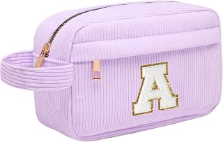 Neceser Maquillaje Mujer Personalizado Inicial, Bolsa de Cosméticos de Viaje, Gran Capacidad Neceser de Maquillaje de Pana, Regalo Cumpleaños Navidad para Mujeres Novias Mejores Amigas, Morado A
