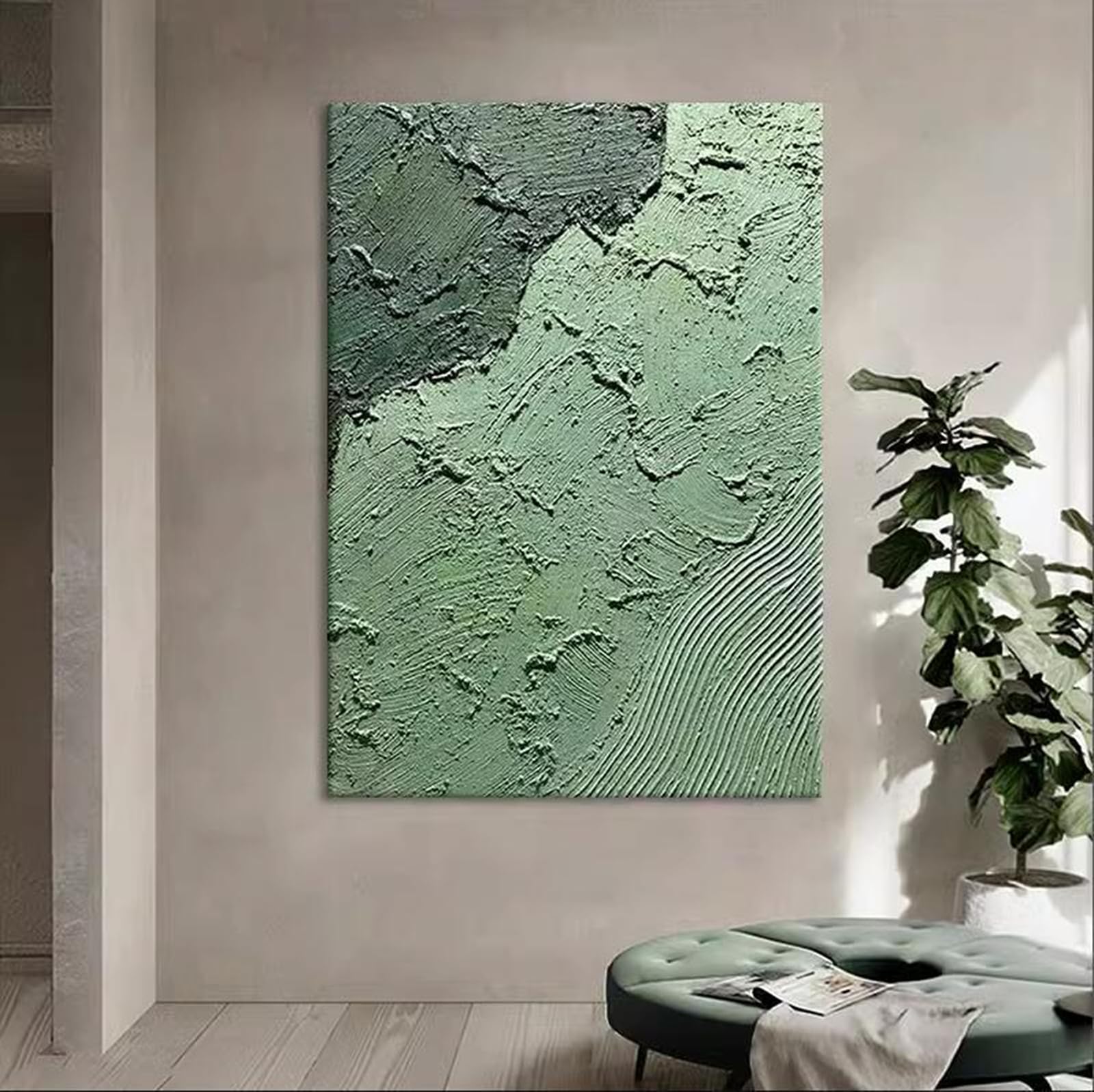 Peinture à l'huile abstraite verte 70x90cm toile moderne encadrée