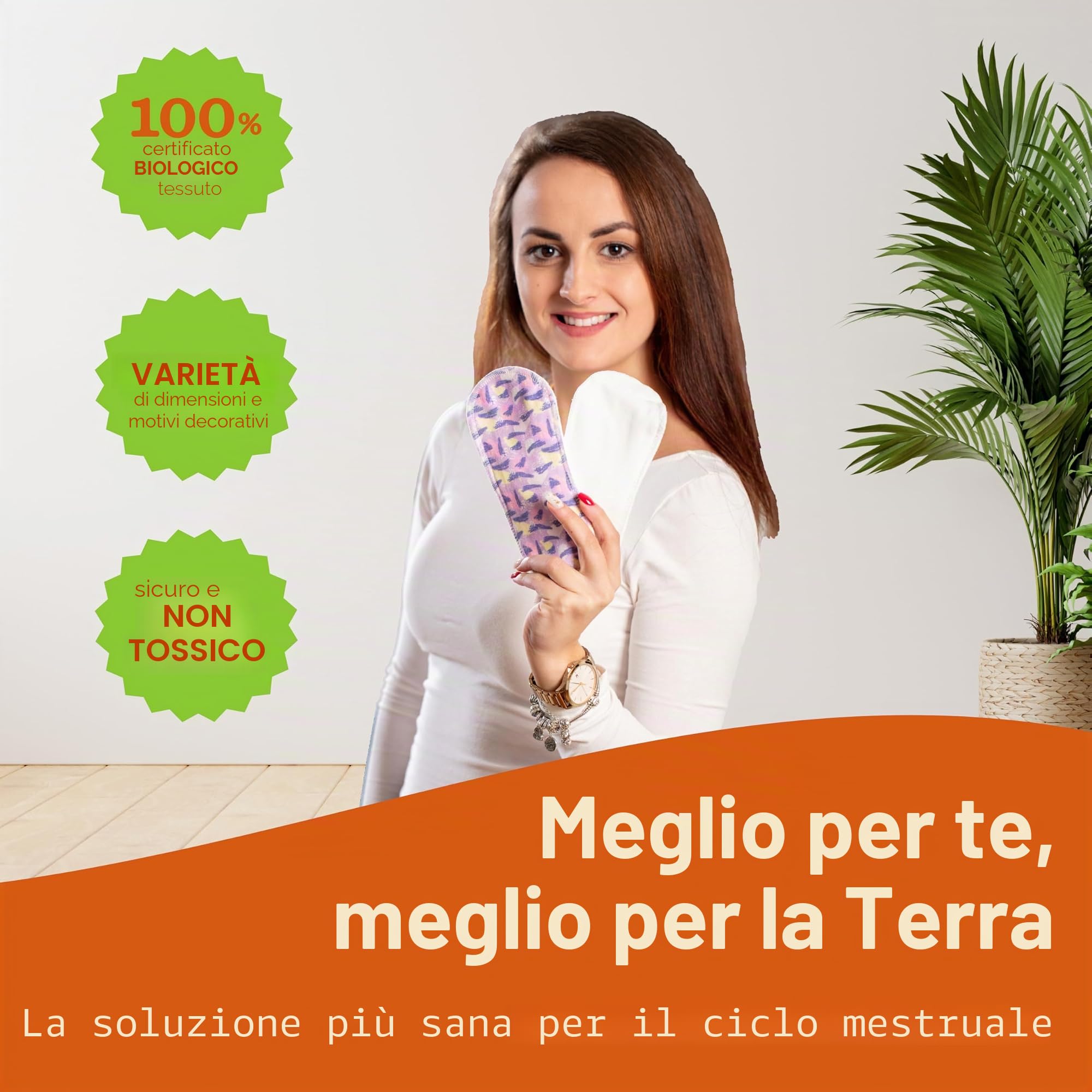 Natissy Assorbenti Lavabili in Cotone Biologico per Donna e Adolescente, Morbidi, Traspiranti, Non Irritanti e Riutilizzabili - Set 6 pz Taglie S+M - Made in EU