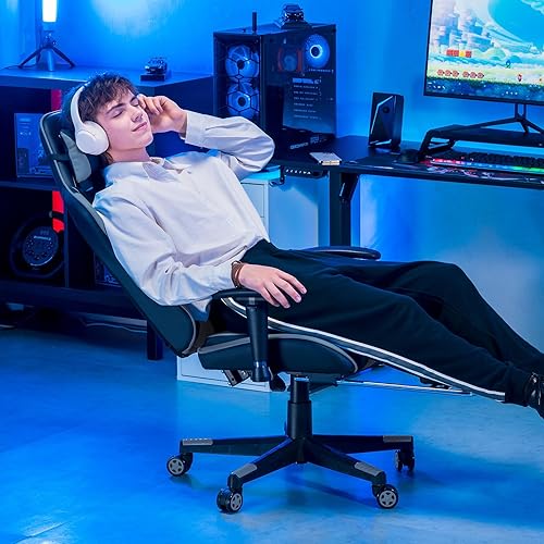Miniatura 2 de GTRACING Silla de juegos con reposapiés, silla ergonómica de escritorio para juegos de computadora, silla reclinable, ajuste de altura del asiento,