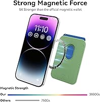 Vista 2 de Cartera de cuero Mag-Safe RFID magnética más resistente para la serie iPhone 17, accesorios Mag-Safe que se adhieren a la serie de iPhone Verde claro