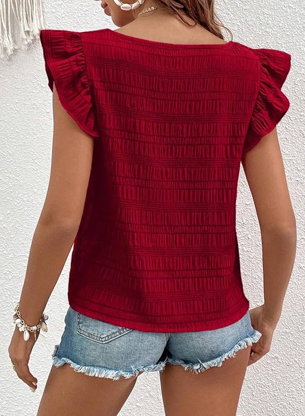SHEWIN Blouses for Women Dressy Casual Fashion Trendy Ruffle Sleeve Square Neck Spring Tops for Women 2026 Racing Red X-Large by SHEWIN - Used condition - Image 6