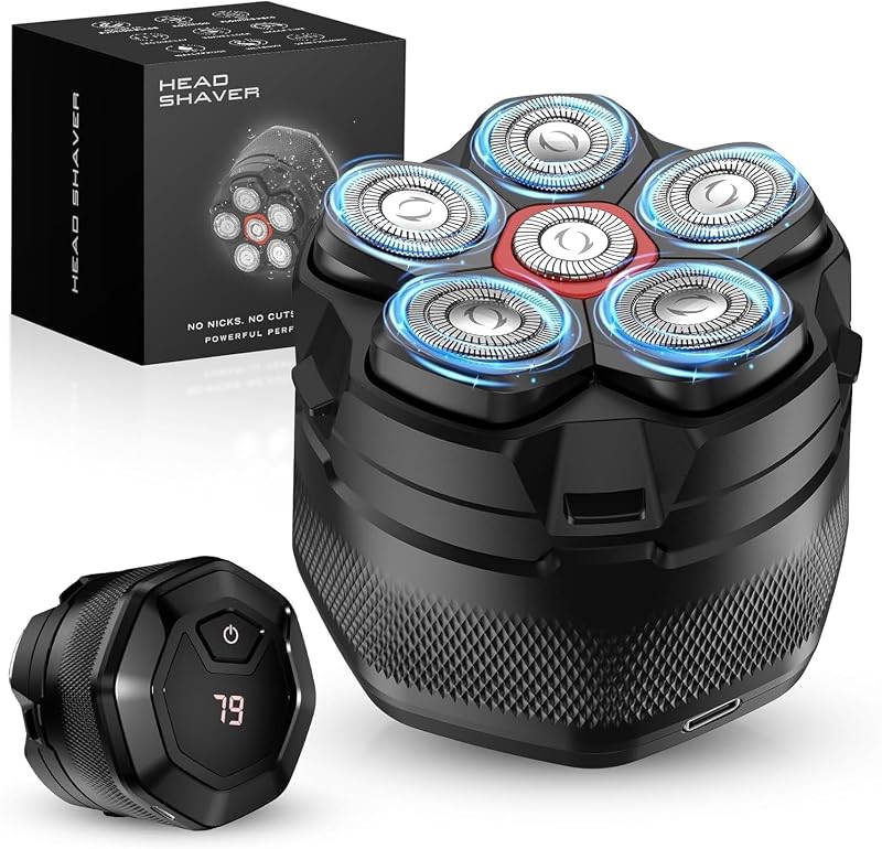 Barbeador elétrico rotativo Detona 6D com cabeças magnéticas, 10.000 RPM, IPX8, uso seco e molhado, preto