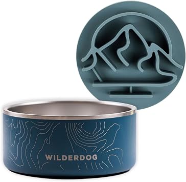 Wilderdog Slow Feeder & Stainless Steel Dog Bowl Set Pacific Blue 32 oz BPA-Free Kitchen-Grade Steel with Non-Slip Base Feeder Promotes Healthy Digestion Fits 7"+ Bowls Dishwasher Safe