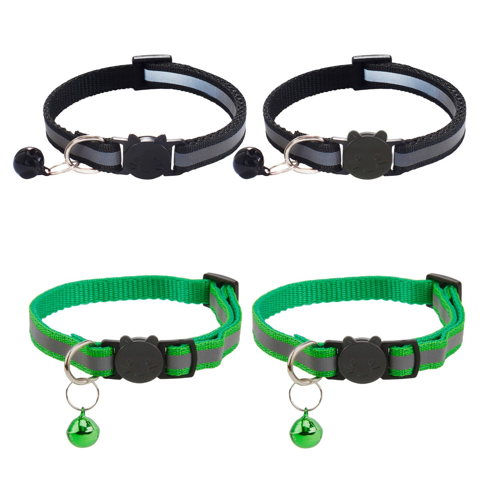 4Pcs Black Cat Collars Quick Release with Strap and Bell,Quick Release Safety Buckle for Kittens and Adult Cats,Soft Comfortable Fabric