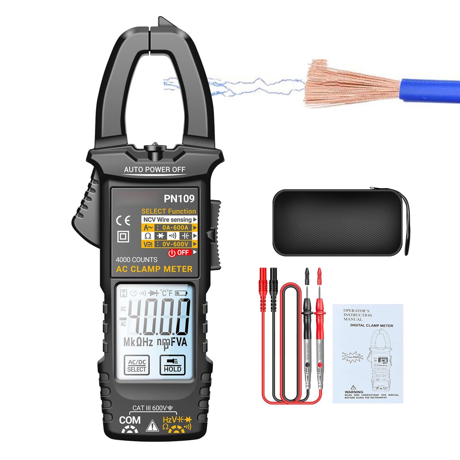 Multímetro de pinza automático portátil con detector de voltaje para circuito y cable 8
