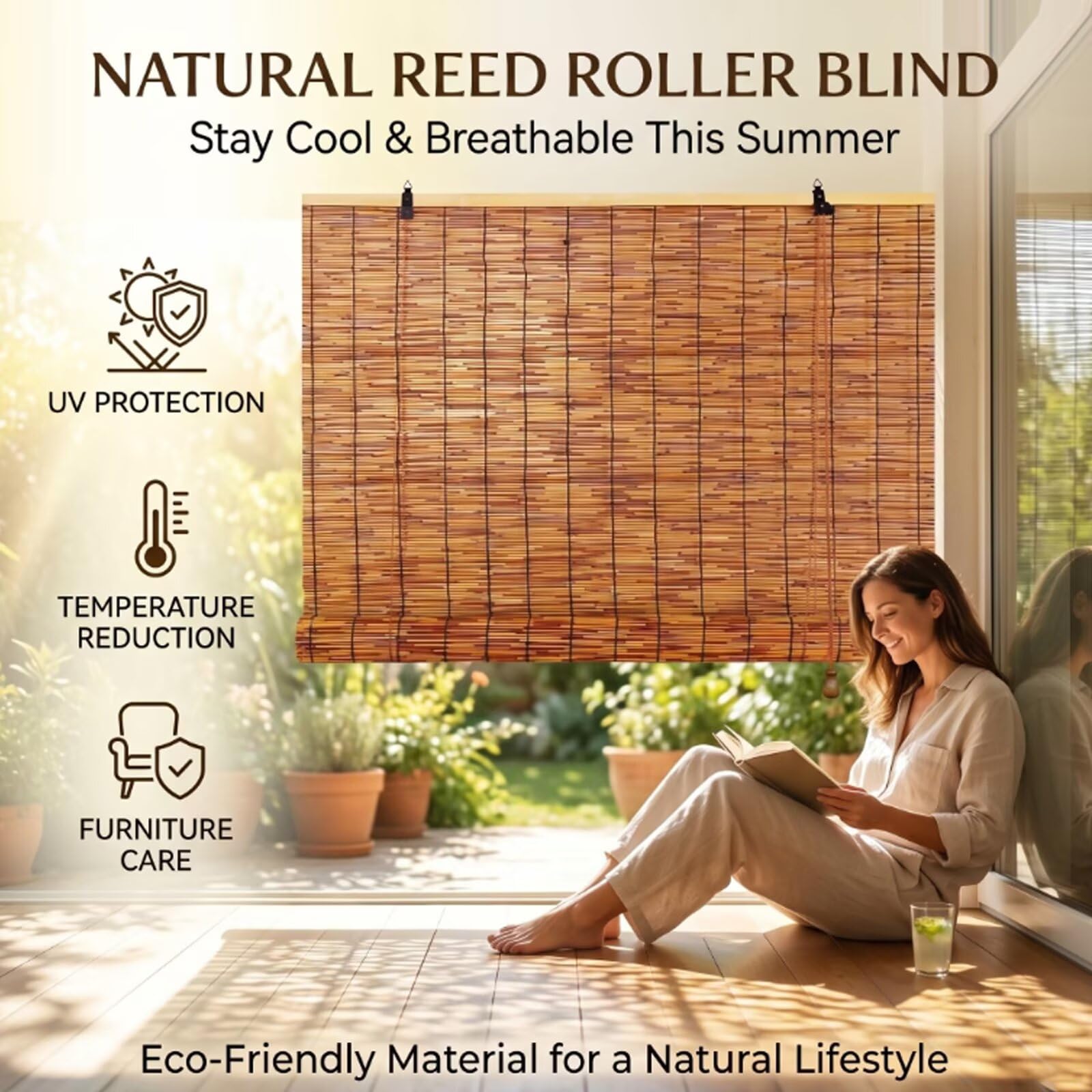 135×180cm Persiana Enrollable de Bambú para Ventana de Baño,Estor de Caña Natural para Balcón,Cortina con Filtro de Luz y Ventilación Natural