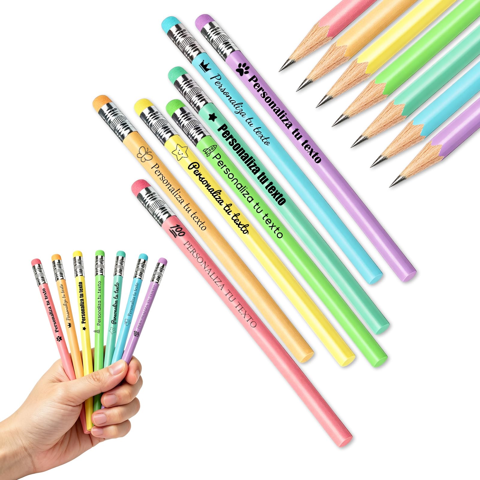 Lápices personalizados Lápiz triangular con nombre 7 colores，100 PCS