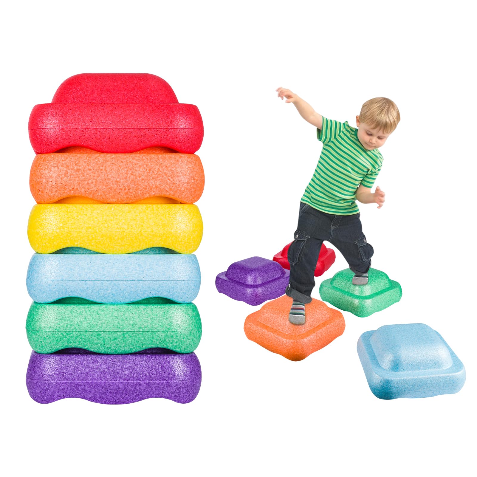 M.J COMFY-LIFE Toddler Stepping Stones Kids – 6-Piece Non-Slip Balance Stones for Indoor & Outdoor Play, Stackable Sensory Stones for Motor Skills Development, Obstacle Course Sensory Step Stones