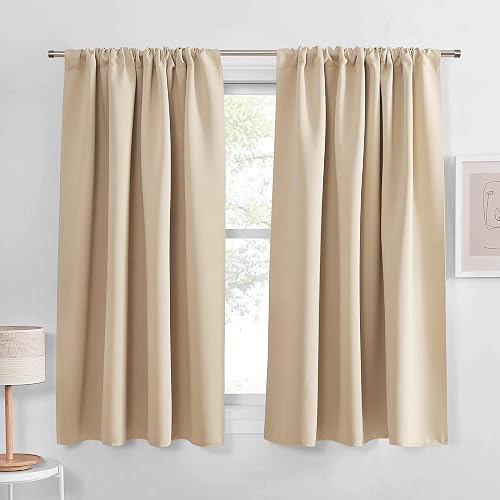 PONY DANCE Beige Blackout Window Curtains 45 inch Length -