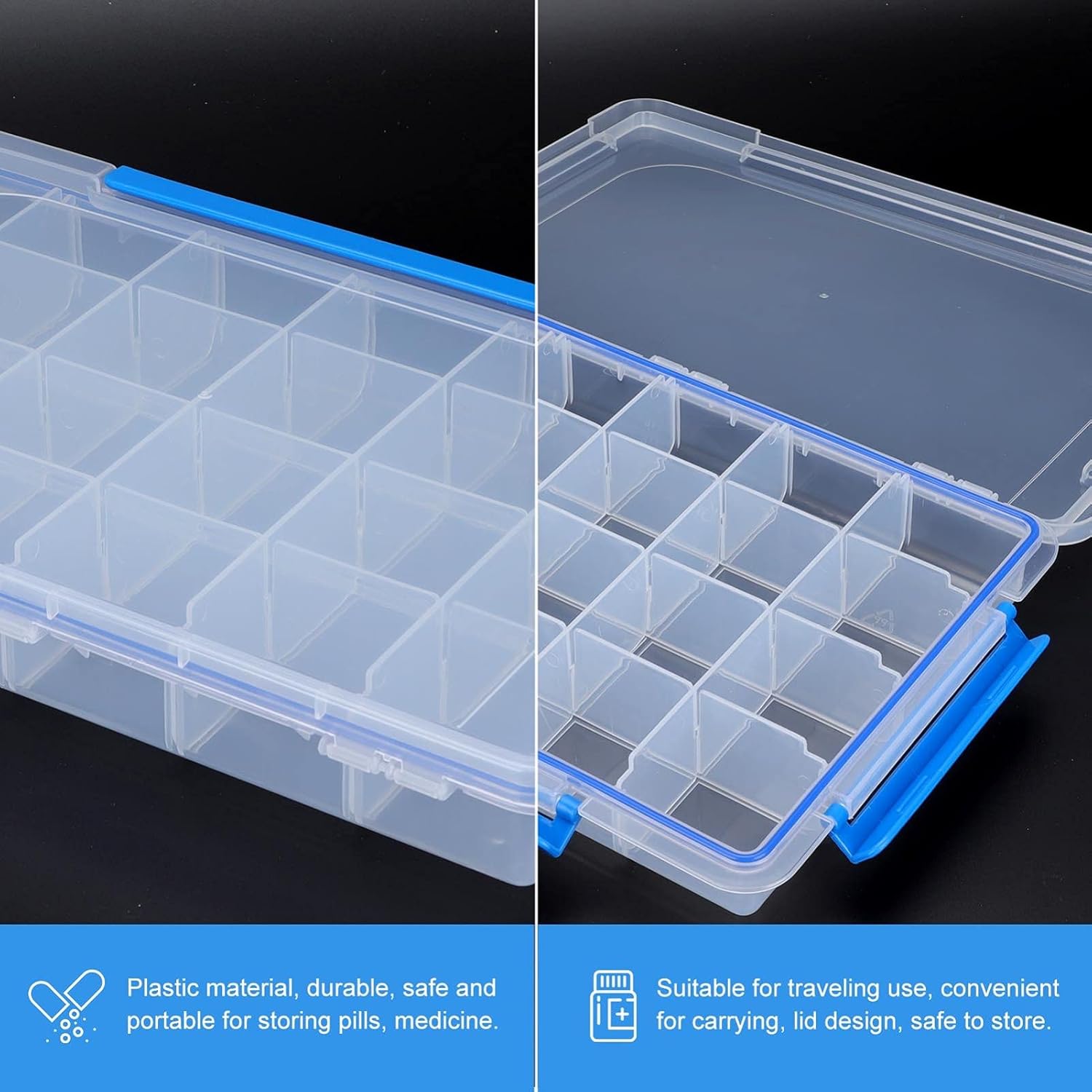 Cabilock 1pc Portable Transparent Medicine Organizer Buckle Compartment Plastic Pill Box for Travel and Lightweight Medication Storage