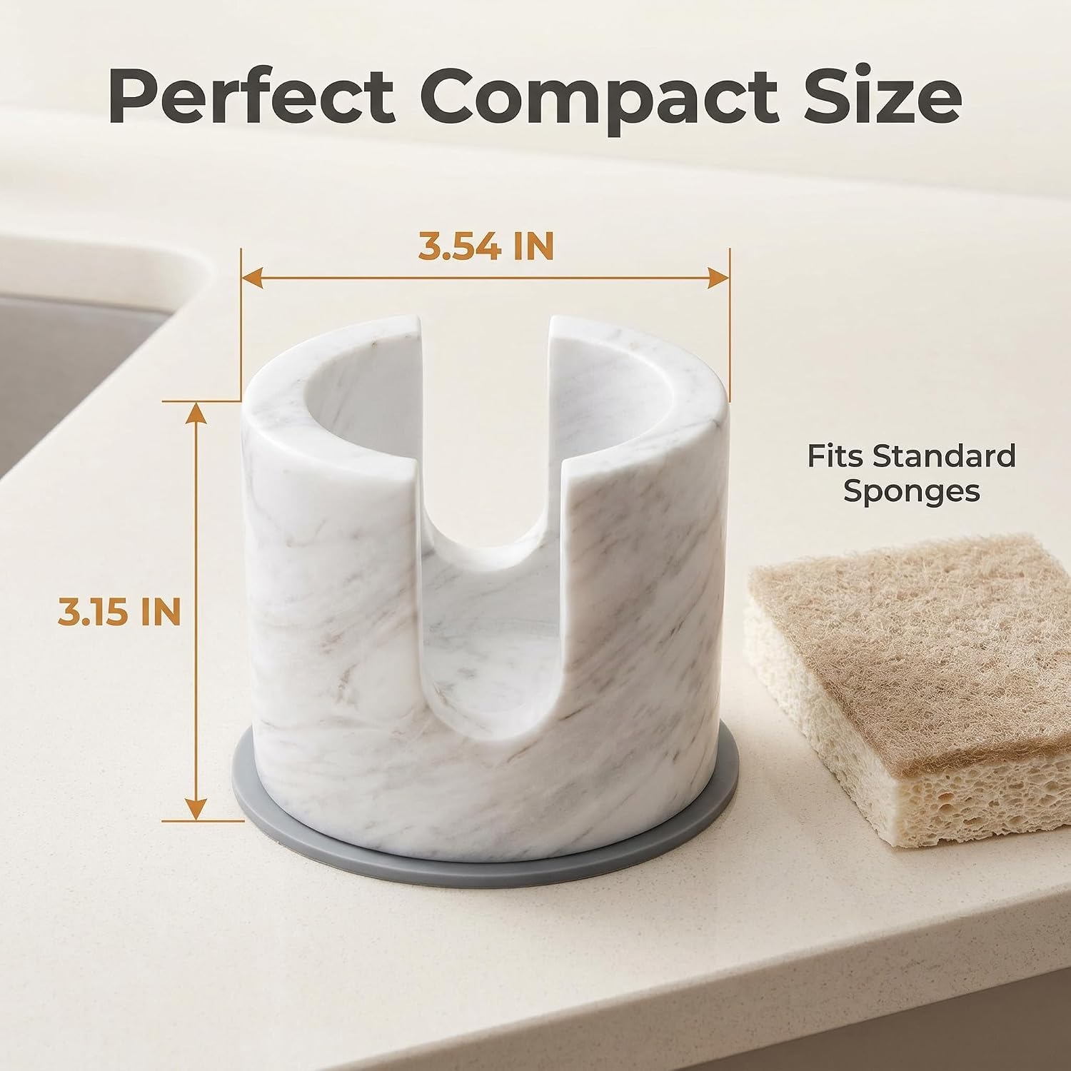 Marble Sponge Holder,Travertine Stone Sponge Holder Kitchen Sink,Marble Kitchen Accessories Sponge Rack for Countertop Counter with Silicone Non-Slip Pad (White Marble)